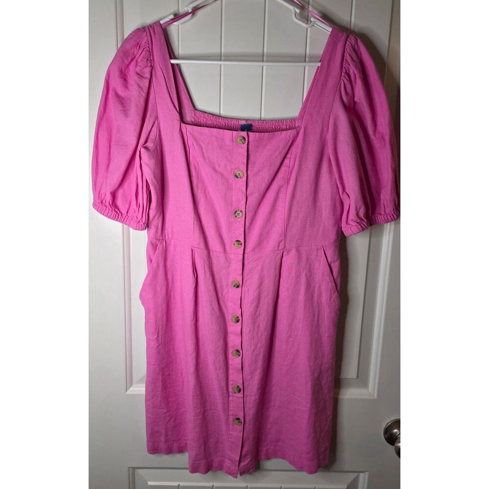 Old Navy Medium Puff-Sleeve Linen-Blend Mini Dress in pink